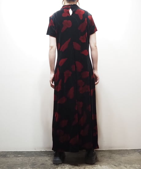 Flower Pattern Velour China Dress BKRE