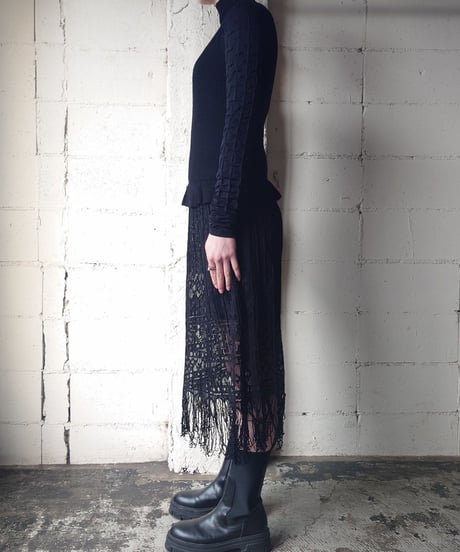 Lace×Rib N/S Dress BK
