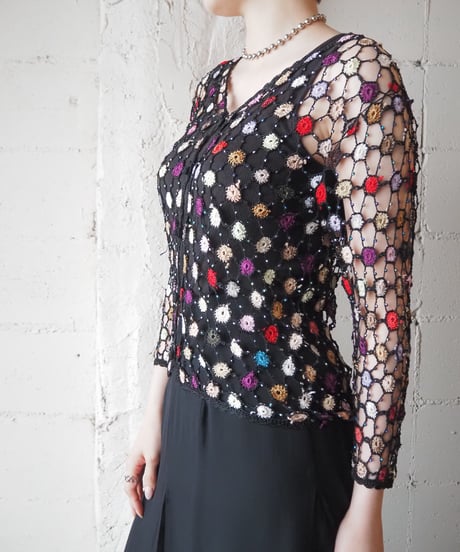 Colorful Crochet×Beads Cardigan BKREPUR
