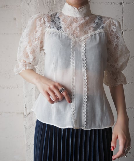 Lace Sleeve Stand Collar Blouse IV