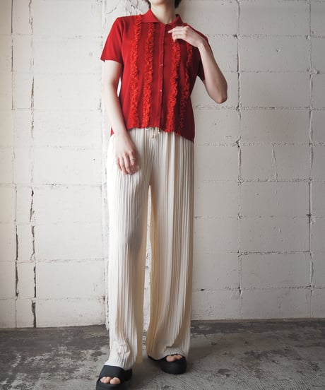 Frilled Bodice Polo Collar Cardigan RE