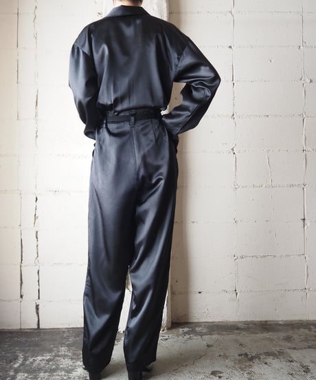 Satin Open Collar Jumpsuit BK