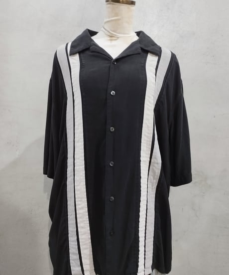 Line Design Open Collar Silk Shirt BK