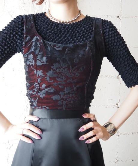 Botanical Pattern Velour Bustier BUR