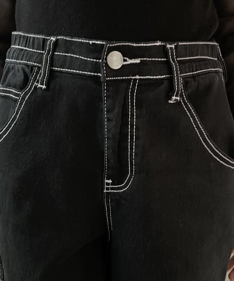 White Stitch Cargo Pants BK