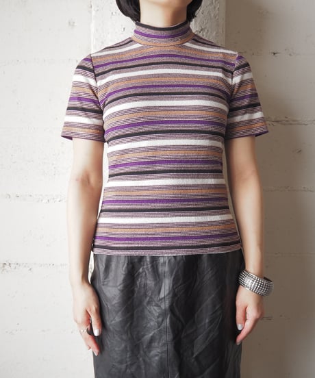 1970's Multi Color Stripe Mock Neck Cutsewn PURBE