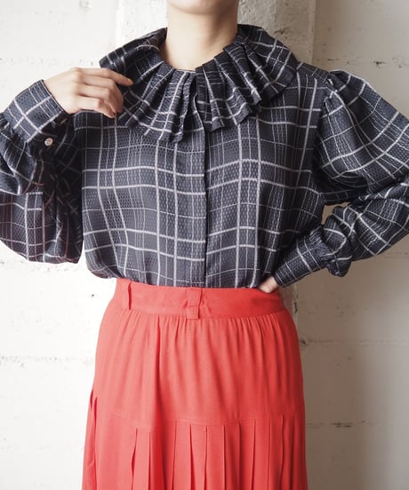 Frill Collar Check  Blouse BK