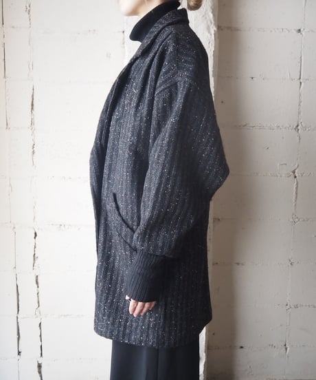 Knitted Cuff Stripe Coat BKDGR