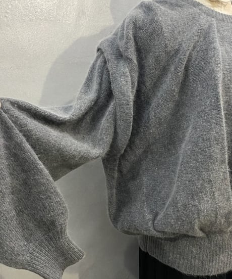 Angora Mix Pleted Design Knit GRY
