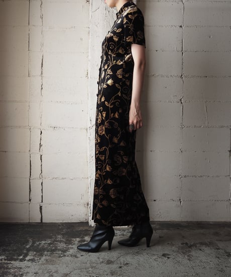 S/S Botanical Pattern Velour Dress BKGD