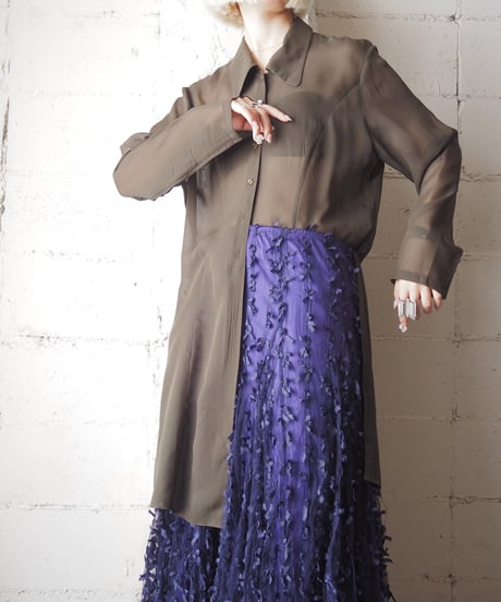 Rounded Collar Sheer Long Shirt KA