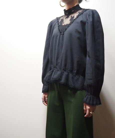 1960~70's Lace Bosom Blouse BK