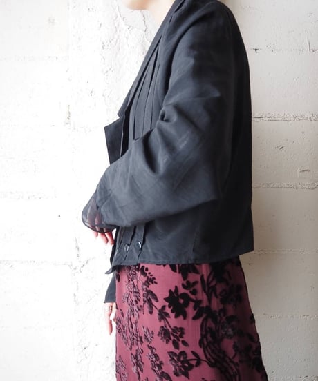 Pleated Design Open Collar Shirt Jacket BK
