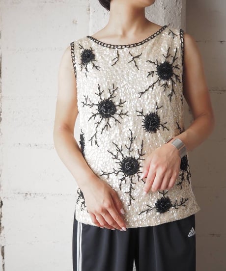 1960-1970's Sequin × Beads N/S Tops IVBK