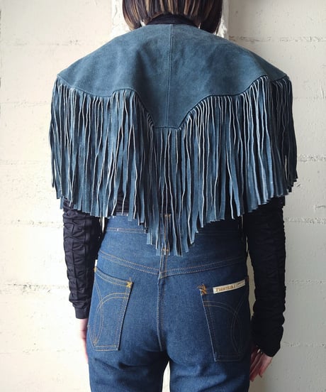 Concho Fringe Leather Cape BL