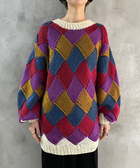 Check Pattern Design Long Knit REBL