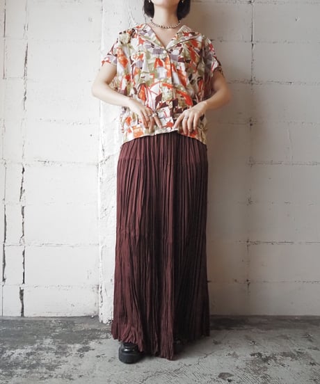 Art Pattern Open Collar Shirt WH OR GN
