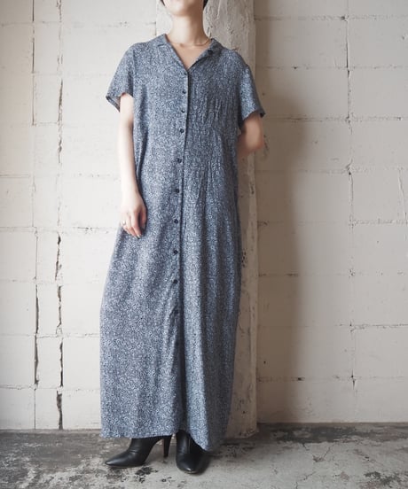 Small Flower Pattern Rayon Shirt Dress NV