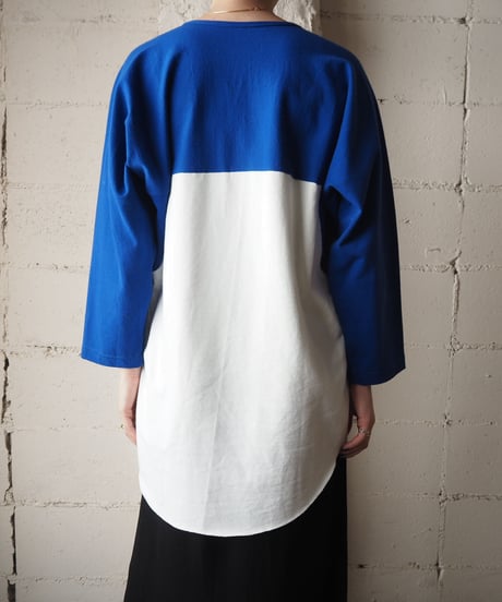 Henly Neck Bicolor Tops BL WH