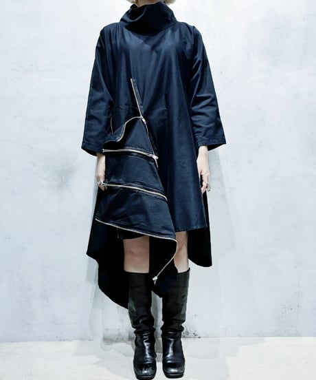 Zip Design High Neck Dress BK