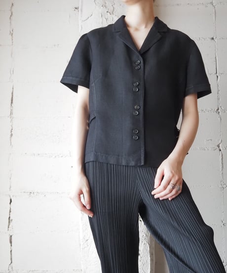 Open Callor Side Belt Shirt BK