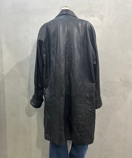 Yoke Leather Coat BK