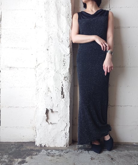 Glitter×Sheer Sleeveless Dress BK