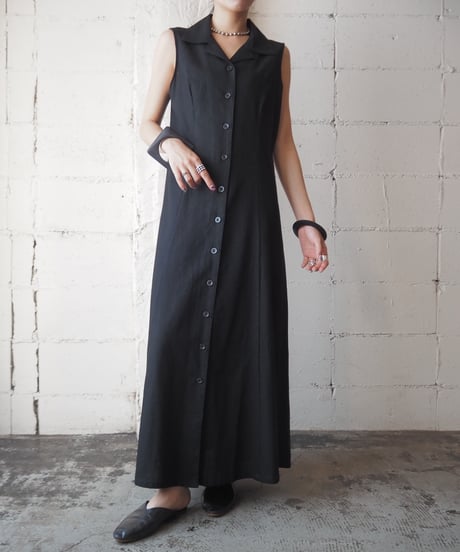 Back Cross Design Open Collar Linen Dress BK