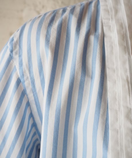 LAUREN Front Pleated Stripe Shirt BLWH
