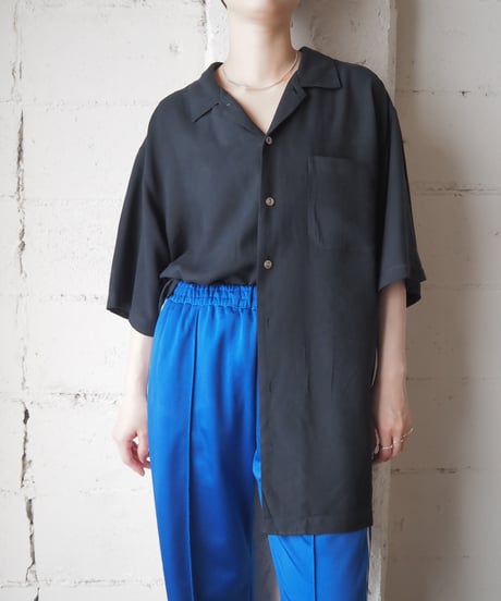 BRANDINI Silk Open Collar S/S Shirt BK