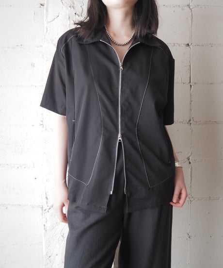 Stitch Design Zipup Shirt BK
