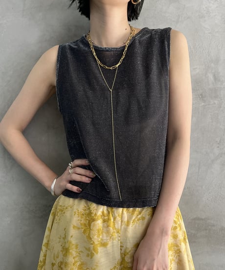 Made in USA Lame See Through No Sleeve Blouse SIL