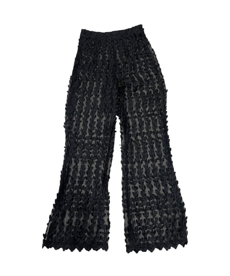 Sheer Leaf Lace Flared Pants BK