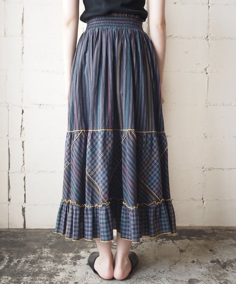 Stripe × Check Tiered Skirt BK
