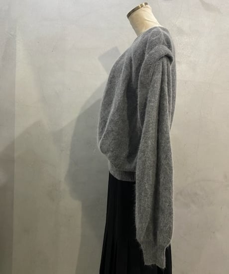 Angora Mix Pleted Design Knit GRY