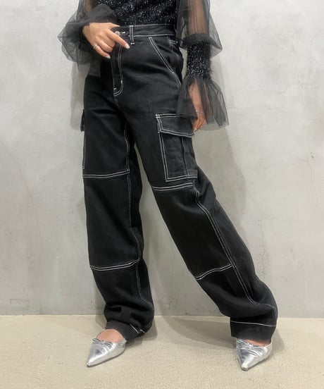White Stitch Denim Pants BK