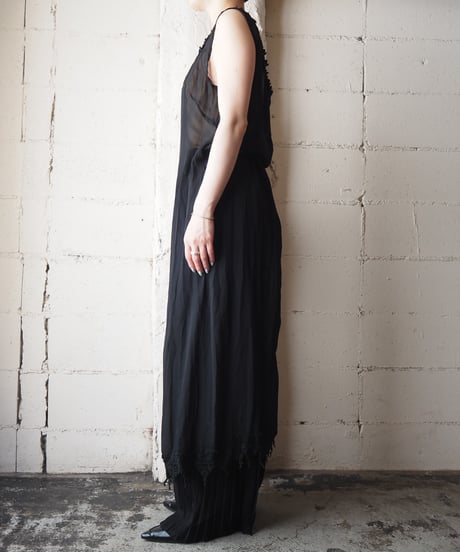Embroidered Hem Sleeveless Sheer Dress BK