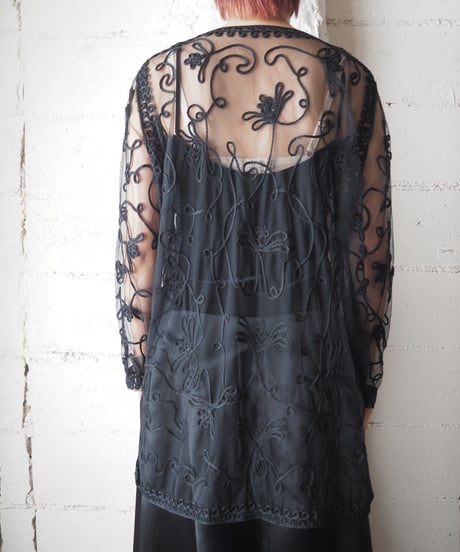 Tape Embroidery Sheer Blouse BK