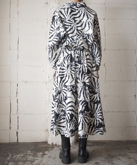 Zebra Pattern Open Collar Shirt Dress BKWH