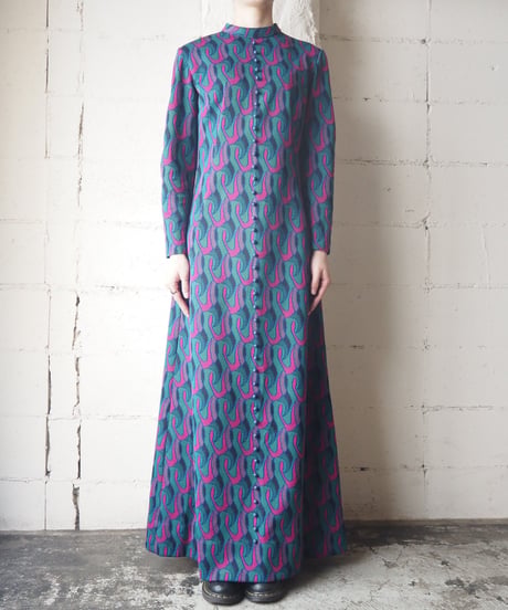 Stand Collar Jacqard Pattern Dress GNPI