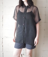 Sheer Oversized Short Sleeve Shirt BK