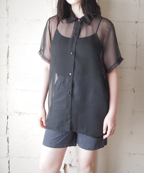 Sheer Oversized Short Sleeve Shirt BK