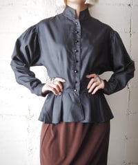 1980's Euro Pleated Peplum Stand Collar Shirt BK