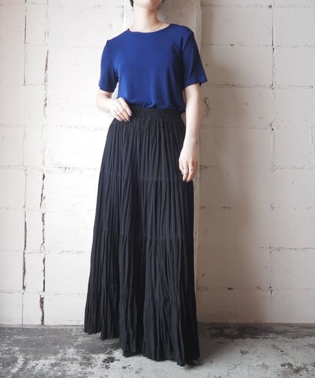 Pleated Tiered Easy Long Skirt BK