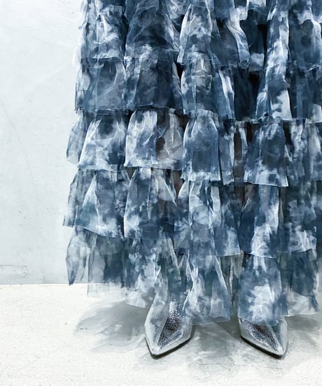 Tie-Die Tulle Tiered Skirt BK WH