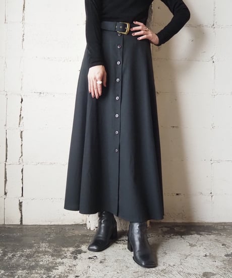 Front Button Flared Skirt BK