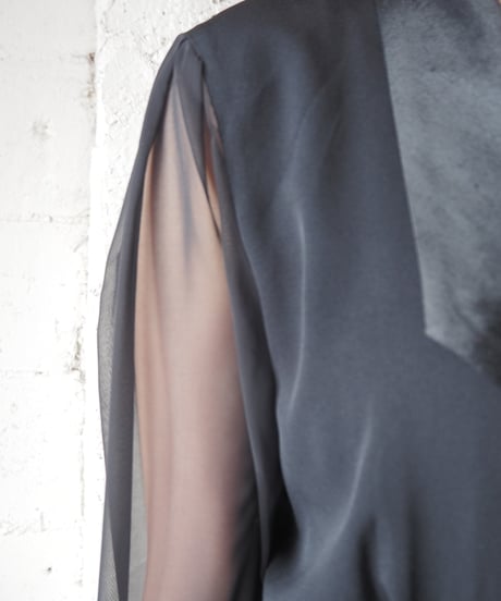 Sheer Sleeve Satin Collar Jump Suit BK