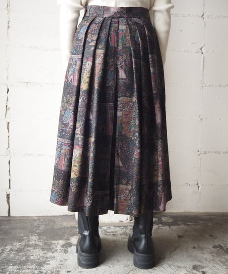 Tyrolean Pattern Flared Skirt BK