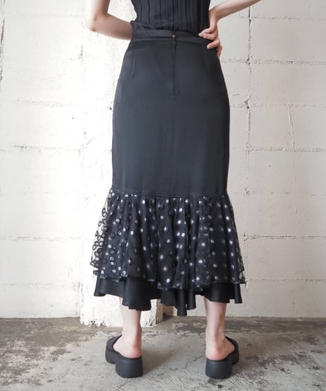 Dot Pattern Tulex Satin Mermaid Skirt BK