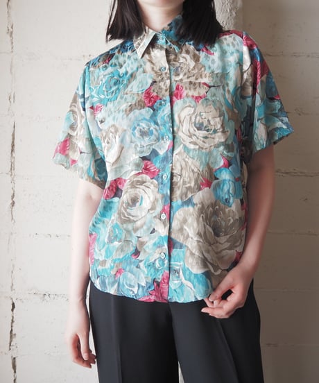 Rose Print Short Sleeve Shirt BL PI